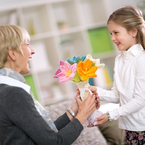 Glaciart One Felt Lily Flowers Artificial Bouquet - 5 pcs|Reusable, Washable and Essential Oil Ready Multi Color Artificial Flowers w/Bendable Wire Stem |Great as Gift and Home or Event Decorations