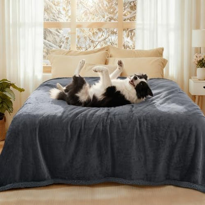 Luciphia Waterproof Bed Blanket Washable, Soft Sherpa Fleece Puppy Reversible Throw Blankets for Medium Large Dog Cat, Furniture Cover Protector Couch Bed from Liquid Pee and Pet Fur, Grey,85" x 57"