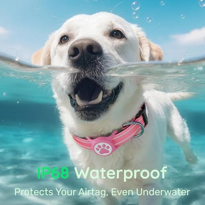 Premium Airtag Dog Collar，with IP68 Waterproof AirTag Holder,Hotpink,S