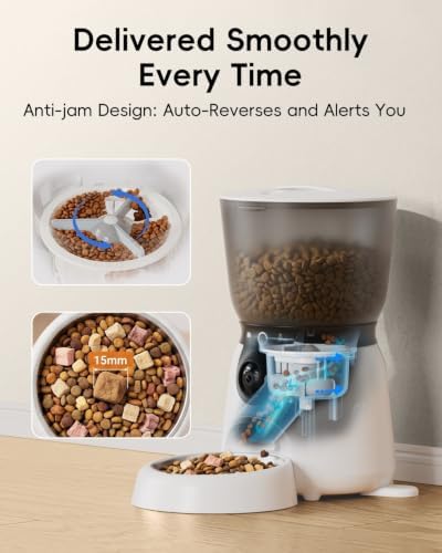 ZUMIMALL Automatic Pet Feeder, 2K Rotatable Camera, Full Bowl View White