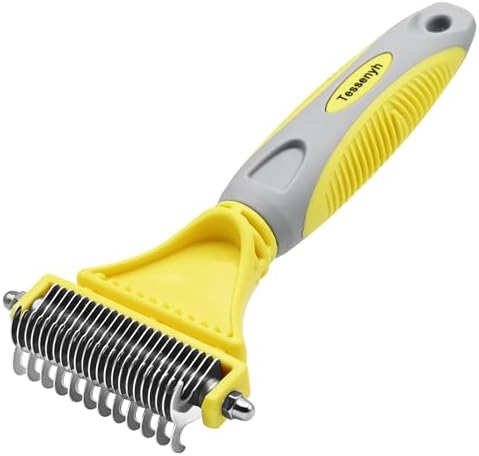 Professional Dog Brush for Shedding, Undercoat Rake for Medium and Long Haired & Double Coated Dogs, Double Sided Design with 12+23 Blades