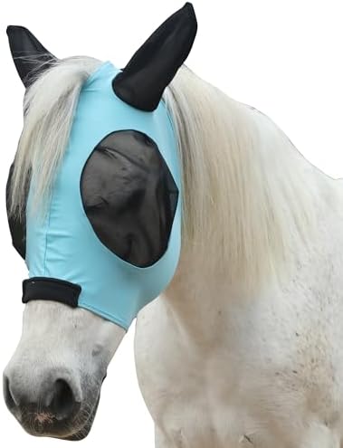 Stretchy Horse Fly Mask with Ears, Large Eye Space Paleblue Pony