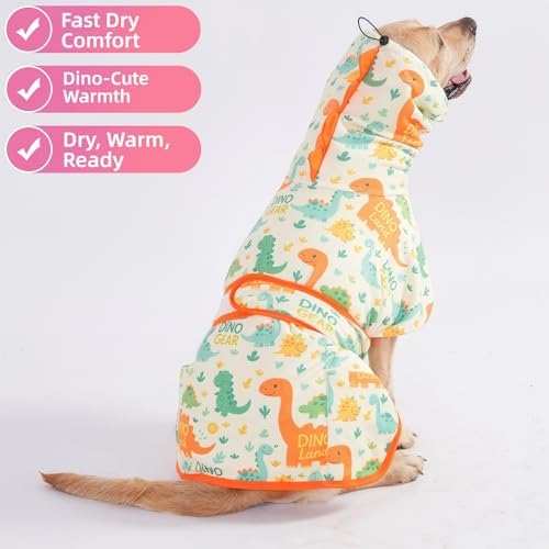 LovinPet 3-in-1 Dog Warm Winter Coat & Bathrobe, Orange Dinosaur Fleece, M