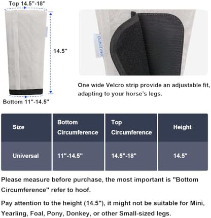 Fly Boots for Horses Set of 4, Equine Loose Fitting Leggings (Sliver White)