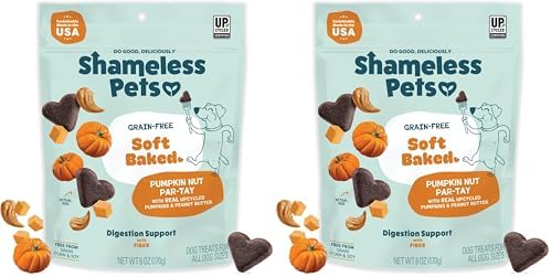 Shameless Pets Soft-Baked Dog Treats, Pumpkin Nut Partay - Natural & Healthy Dog Chews for Digestive Support with Fiber - Made in USA, Free from Grain, Corn & Soy - 2-Pack