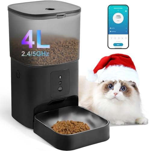 ANDOLL HOME 2.4G/5G Automatic Cat Feeder, 4L WiFi Food Dispenser with 10s Voice Recorder, Pet Feeder up to 10 Meals per Day, Timed Cat Feeder with Dry Food Sealed Ring