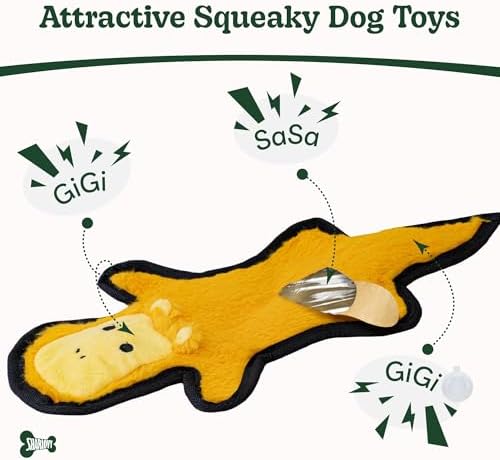 SHARLOVY No Stuffing Dog Toys Crinkle Squeaky, Long Lasting Chews for Aggressive, Durable Plush Dog Puppy Chew Toys for Teething, with 6 Tough Layers for Small Medium Large Breed-2 Pack,Small