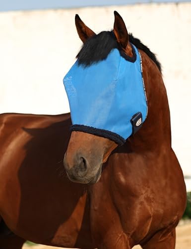 Harrison Howard All Round Mesh Horse Fly Mask UV Protective with Fleece Padded Edging Sky Blue L