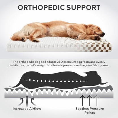 JOEJOY Dog Bed for Large Dogs, XLarge Orthopedic Dog Bed with Removable Washable Cover, Cute Modern Plush & Memory Egg Crate Foam Dog Bed, 42 x 28 inch, Brown