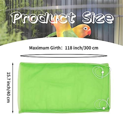 Daoeny Large Bird Cage Cover, Bird Cage Seed Catcher, Adjustable Soft Airy Nylon Mesh Net, Birdcage Cover Skirt Seed Guard for Parrot Parakeet Macaw African Round Square Cages (Green)