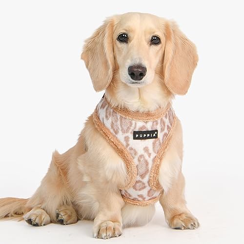Puppia Kovo Dog Harness Over-The-Head Warm Winter Leopard Pattern Adjustable Chest for Small and Medium Dog, Beige, Small