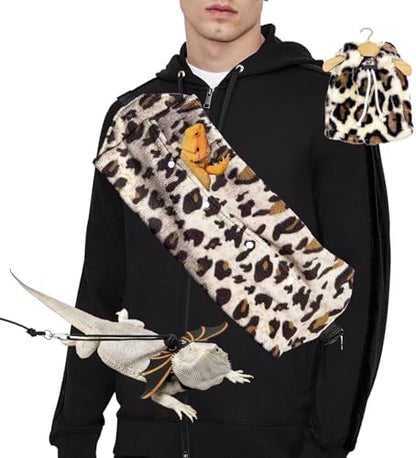 Bearded Dragon Lizard Leash Harness 3-Piece Set,Reptile Small Pet Backpack,3 Size Pack Adjustable Bearded Dragon Harness and Soft Comfortable Lizard Vest -Leopard Pattern