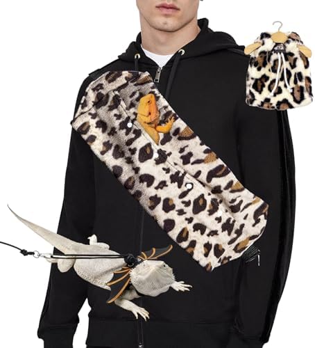 Bearded Dragon Lizard Leash Harness 3-Piece Set,Reptile Small Pet Backpack,3 Size Pack Adjustable Bearded Dragon Harness and Soft Comfortable Lizard Vest -Leopard Pattern