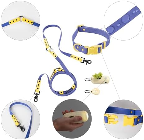 WLK1006C-5SET Luna Large 8FT Adjustable 6-in-1 Waterproof Hands-Free Leash and Collar with LED Flashlight, Bag Dispenser, and Poop Bag Holder, Curaçao