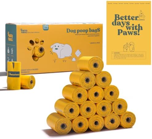 Dog Poop Bags Rolls Extra thick and Guaranteed Leak Proof Poop Bags for Dogs,270 Count 18 Rolls,Unscented,Cornstarch Based Doggie Poop Bag for Puppy and Big Dogs
