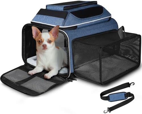 Petskd Top and Side Expandable Small Pet Carrier Airline Approved, Blue
