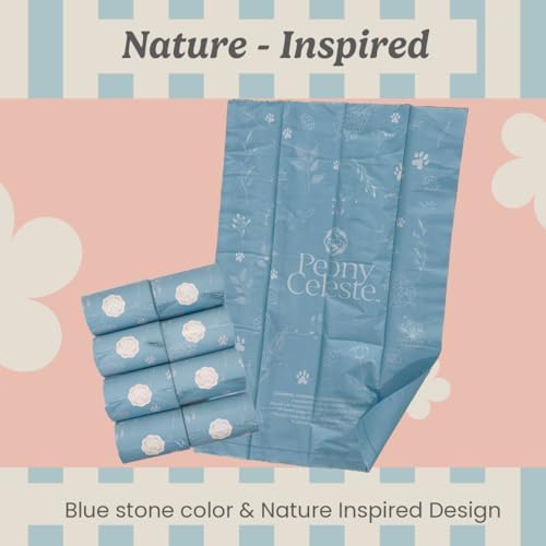 Extra Thick Poop Bags by Peony Celeste - Blue Stone Color, Leak-Resistant, Coreless, Unscented Pet Waste Bags, 9x13 Inches