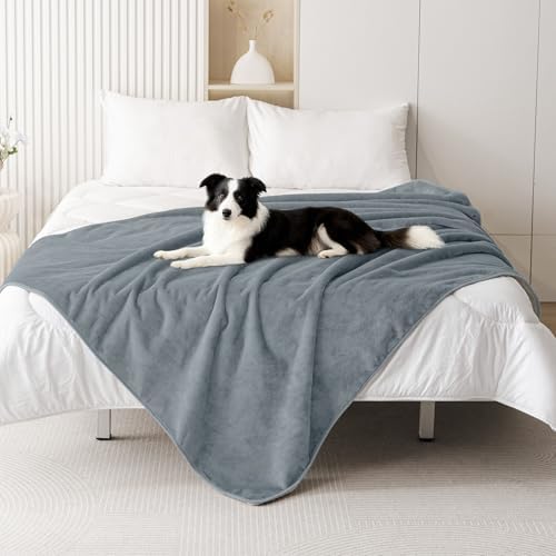 Smiry Waterproof Dog Bed Blanket, Leakproof Pet Throw Blanket for Bed Couch Sofa, Reversible Sherpa Fleece Furniture Protector Cover for Small Medium Large Dogs Cats (Grey, 60x80 inches)