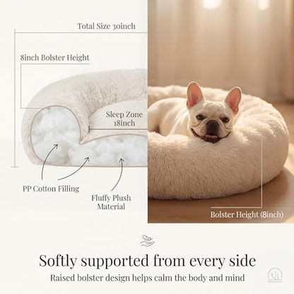 nononfish Cozy Calming Donut Dog Bed for Small Dogs,Plush Round Pet Bed