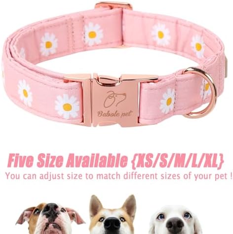 Spring Dog Collar, Cute Pink Daisy Femal Pet Collar with Metal Buckle, Durable Adjustable Designer Dog Collars for Small Medium Large Dogs S
