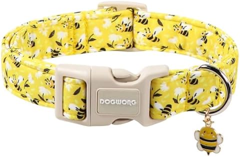 DOGWONG Cute Cotton Dog Collar for Small Medium Large Dogs Cute Yellow Bee Dog Collar for Boy Girl Dogs,XL