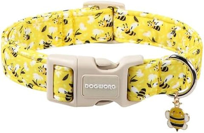 DOGWONG Cute Cotton Dog Collar for Small Medium Large Dogs Cute Yellow Bee Dog Collar for Boy Girl Dogs,S