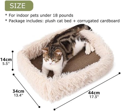Cat Lounge Scratcher Box with Removable Cardboard (Beige)