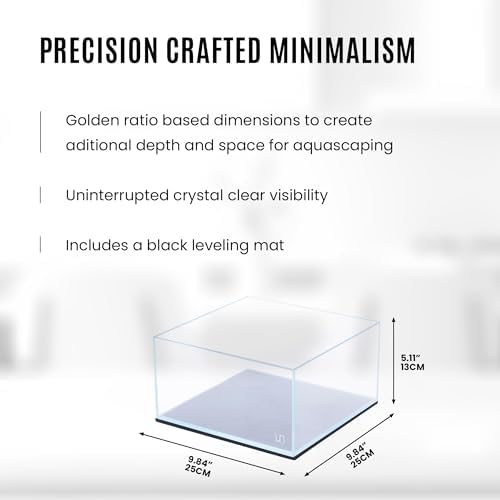Ultum Nature Systems Ultra Clear Rimless Aquarium - Low Iron Glass Fish Tank with 45° Mitered Edges, 5mm-12mm Thick, Leveling Mat Included (25S, Shallow, 2 Gallon)