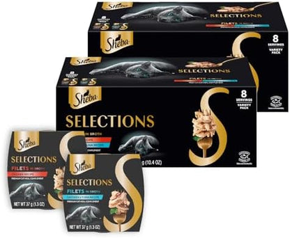 Sheba Selections Filets Wet Cat Food Complement, Variety, 1.3 oz, 8 ct, 2pk