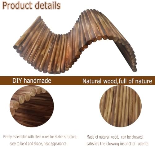 kathson Guinea Pig Wooden Bridge Ladder（15.8 x 7.9 in）, Wooden Flexible Hideout - Extra Large Wooden Rabbit Climbing Tunnel Hideaway for Bunny Guinea Pig Chinchillas Hedgehogs and Other Rodents