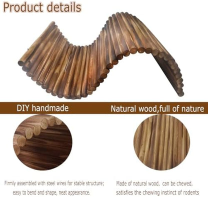 kathson Guinea Pig Wooden Bridge Ladder（15.8 x 7.9 in）, Wooden Flexible Hideout - Extra Large Wooden Rabbit Climbing Tunnel Hideaway for Bunny Guinea Pig Chinchillas Hedgehogs and Other Rodents