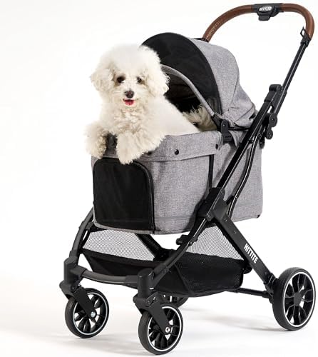 HITTITE Pet Stroller with Weatherproof Cover, All-Terrain 4-Wheel Cat & Dog Stroller with Adjustable Canopy, Foldable Dog Strollers with Storage Basket for Small to Medium Dogs Up to 55 lbs.