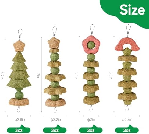 Rabbit Toys, 4 Pack Rabbit Chew Toys Rabbit Treats Guinea Pig/Hamster Toys