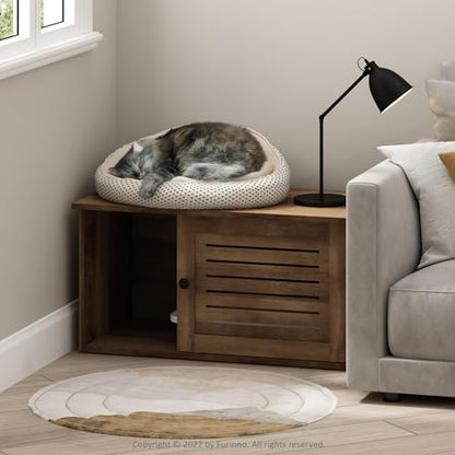 Furinno PELI Farmhouse Style Cat Litter Box Enclosure, Rustic Brown
