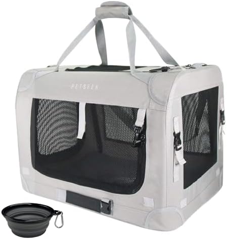 Extra Large Cat Carrier Soft Sided, Portable Small Dog Carrier for 2 Cats, 24"x16.5"x16" Car Travel Folding Comfortable Design with Bowl, Grey