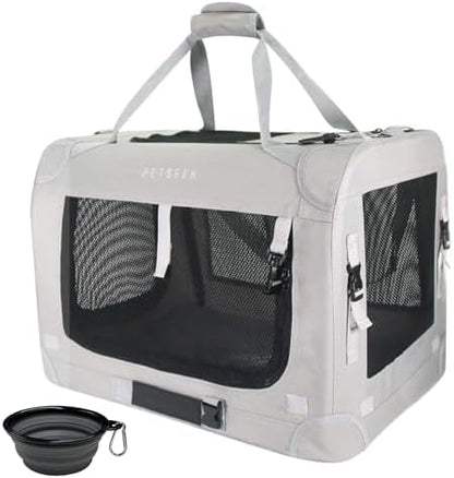Extra Large Cat Carrier Soft Sided, Portable Small Dog Carrier for 2 Cats, 24"x16.5"x16" Car Travel Folding Comfortable Design with Bowl, Grey