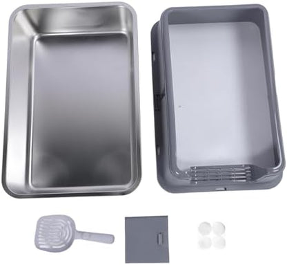 Aramox Half Clad Stainless Steel Cat Bedroom with Metal with High Metal for Cats for Animal Owners and Their Like Friends Closed. (Grey)