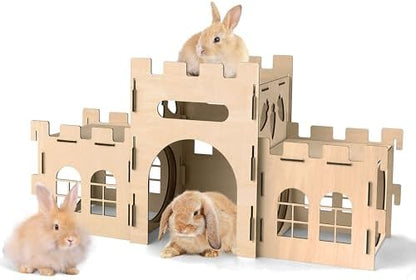 HIIMALEX Large Bunny Castle Sturdy House for Rabbits Ferrets Guinea Pigs