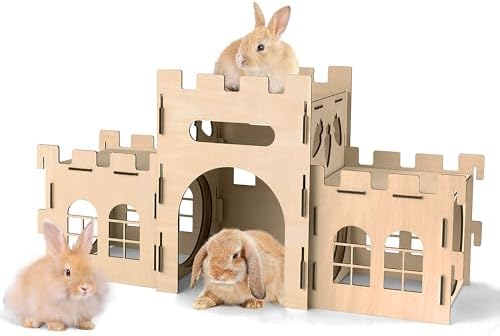 HIIMALEX Large Bunny Castle Sturdy House for Rabbits Ferrets Guinea Pigs