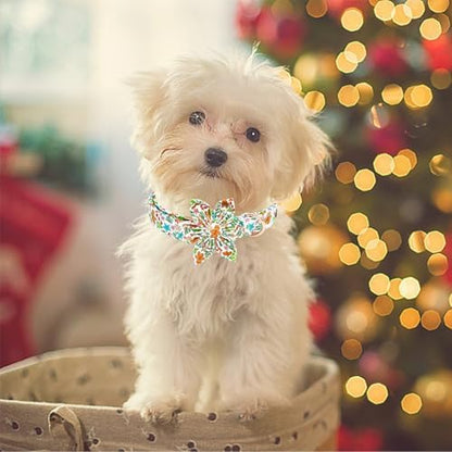 Dog Collar Christmas Winter Gingerbread Man Print Pet Collar Soft Cute Dog Collars with Flower Adjustable Metal Buckle Collar for Small Dogs