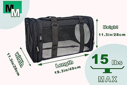 Soft-Sided Pet Carrier for Cats Small Dogs of 15 Lbs Medium Black