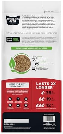 World's Best Cat Litter, Multiple Cat, Unscented, Lasts 2X Longer, 8 lb Bag