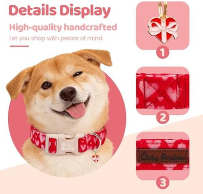 Valentine's Lovely Pink Heart Dog Collar for Large Dogs