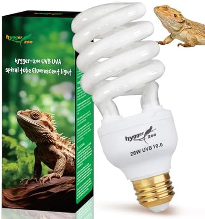 UVB Bulb for Reptiles, 10.0 26W UVB Light for Reptiles, Hygger zoo UVA UVB Reptile Light Bulb Reptile UVB Bulb UVB Light for Bearded Dragon Turtle Lizard Reptile Lamp Terrarium Lamp for Desert Reptile