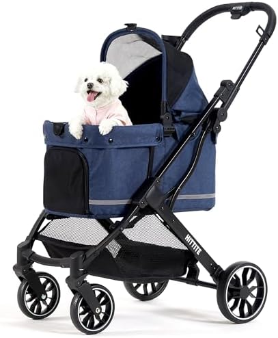 HITTITE Pet Stroller with Weatherproof Cover, All-Terrain 4-Wheel Cat & Dog Stroller with Adjustable Canopy, Foldable Dog Strollers with Storage Basket for Small to Medium Dogs Up to 55 lbs.