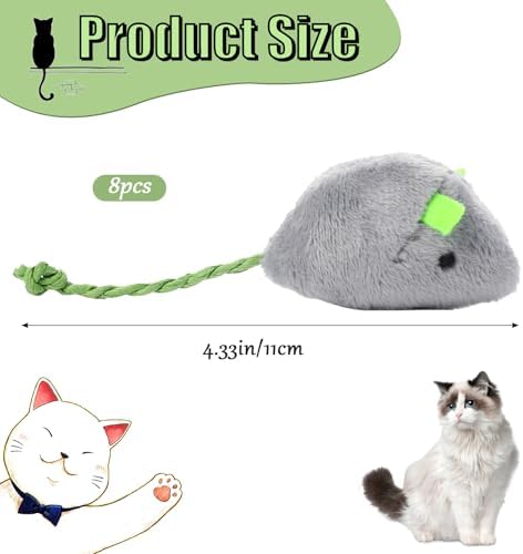 Mozeat Lens 8 Pack Toy Mice for Cats Cat Mice Toys Interactive Toy Cats Mouse Plush Cat Toys Catnip Toy Biting Toys for Cats Mouse Shaped Toy for Indoor Cats Realistic Design 8 Color