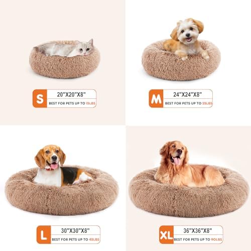 Dog & Cat Bed for Indoor Cats Calming Donut Bed Puppy Kitten Washable Round Fluffy Pet for Small Medium Dogs and Cats