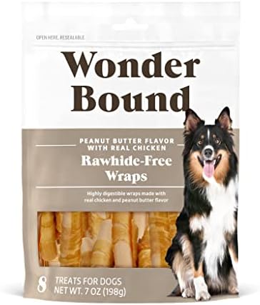 Wonder Bound Chicken Wrapped Medium Sticks, Peanut Butter Flavor - 8 Count - Rawhide-Free Dog Treats, Dental Health Chews for Plaque & Tartar Control, Easy to Digest, Long-Lasting