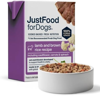 JustFoodForDogs Pantry Fresh Wet Dog Food, Complete Meal or Dog Food Topper, Lamb & Brown Rice Human Grade Dog Food Recipe - 12.5 oz (Pack of 12)