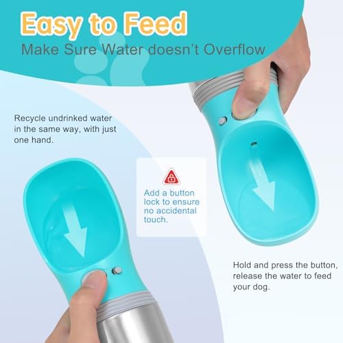 Portable Dog Water Bottle, 14 OZ Stainless Steel Pet Water Dispenser